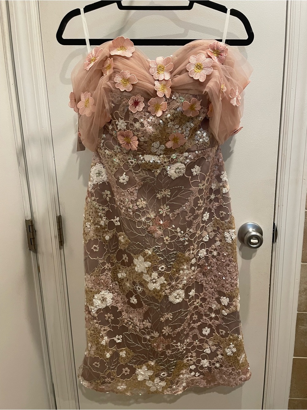 Off the Shoulder Floral Evening Dress in Mauve